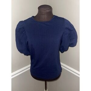 Grace & Karma Puff Sleeve Navy‎ Blue Shirt Womens Sz M